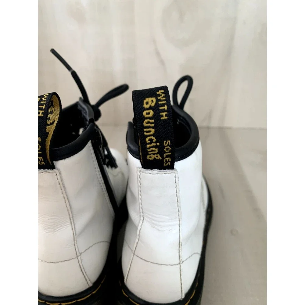 Dr. Martens White and Black Kids Lace-Up Leather Boots